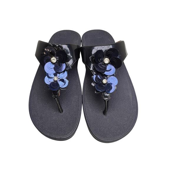 FitFlop Lulu Wildflower Navy Sequin Thong Sandals Shoes Women US Sz 6 Comfort EC - Picture 11 of 16